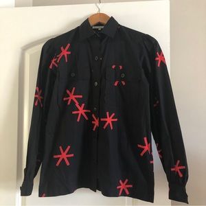 Vintage 1970 Yves Saint Laurent black/red puff-sleeve button-down shirt - SZ 36